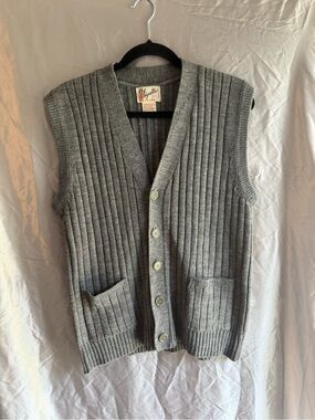 Vintage 1970s Sigallo Ribbed Knit Cardigan Sweater Vest Size Large